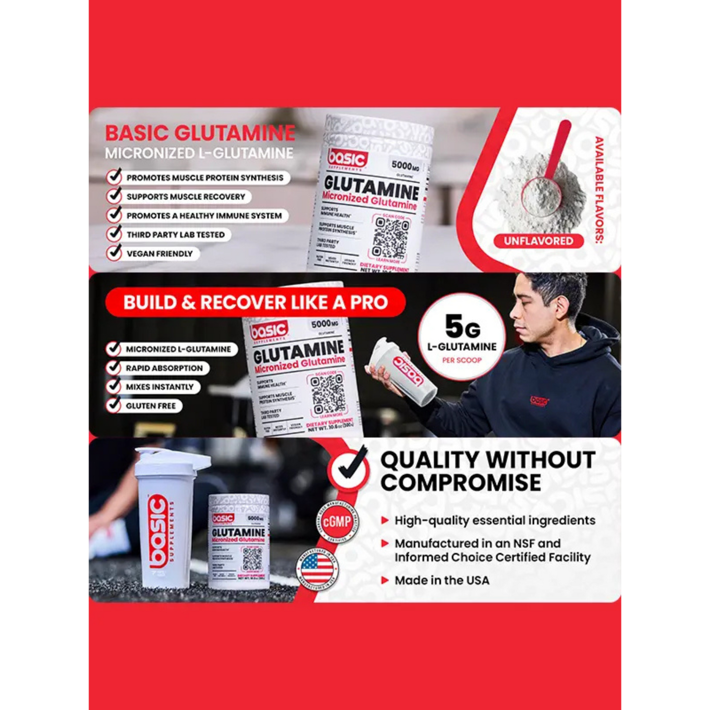 Glutamina Basic – Recuperación Muscular y Salud Inmunológica 300g