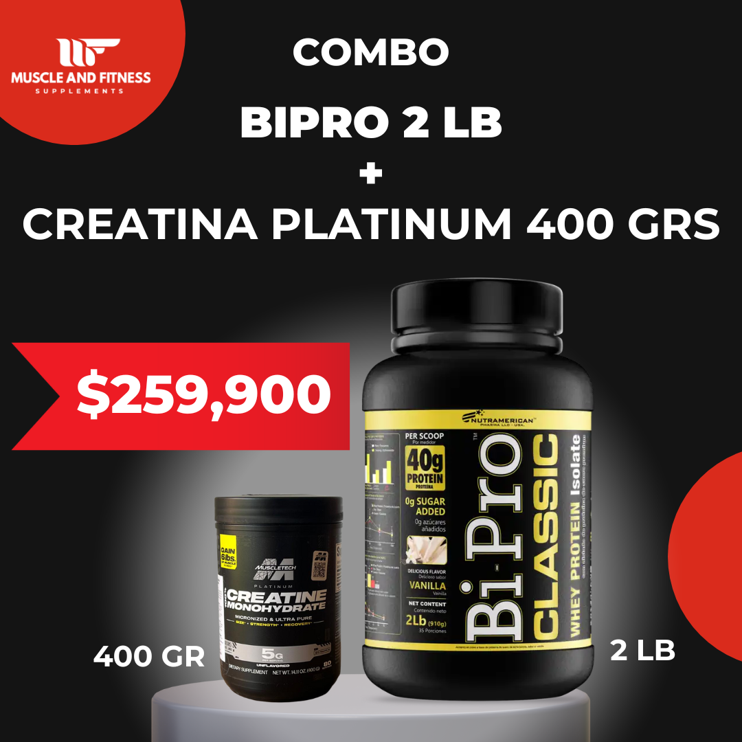 Combo BiPro 2 lb + Creatina Muscletech Platinum 400 g – Aumenta fuerza y masa muscular