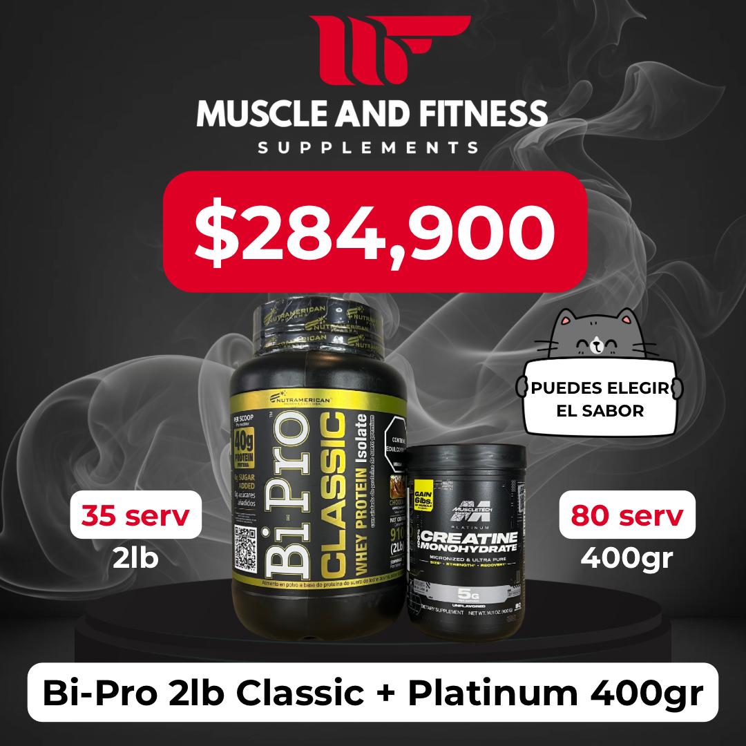 Combo BiPro 2 lb + Creatina Muscletech Platinum 400 g – Aumenta fuerza y masa muscular