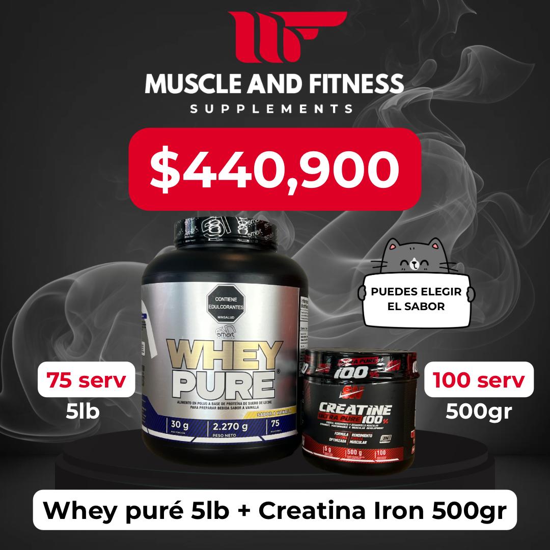 Combo Whey Pure 5 lb + Creatina Iron 500 g | Proteína + Creatina