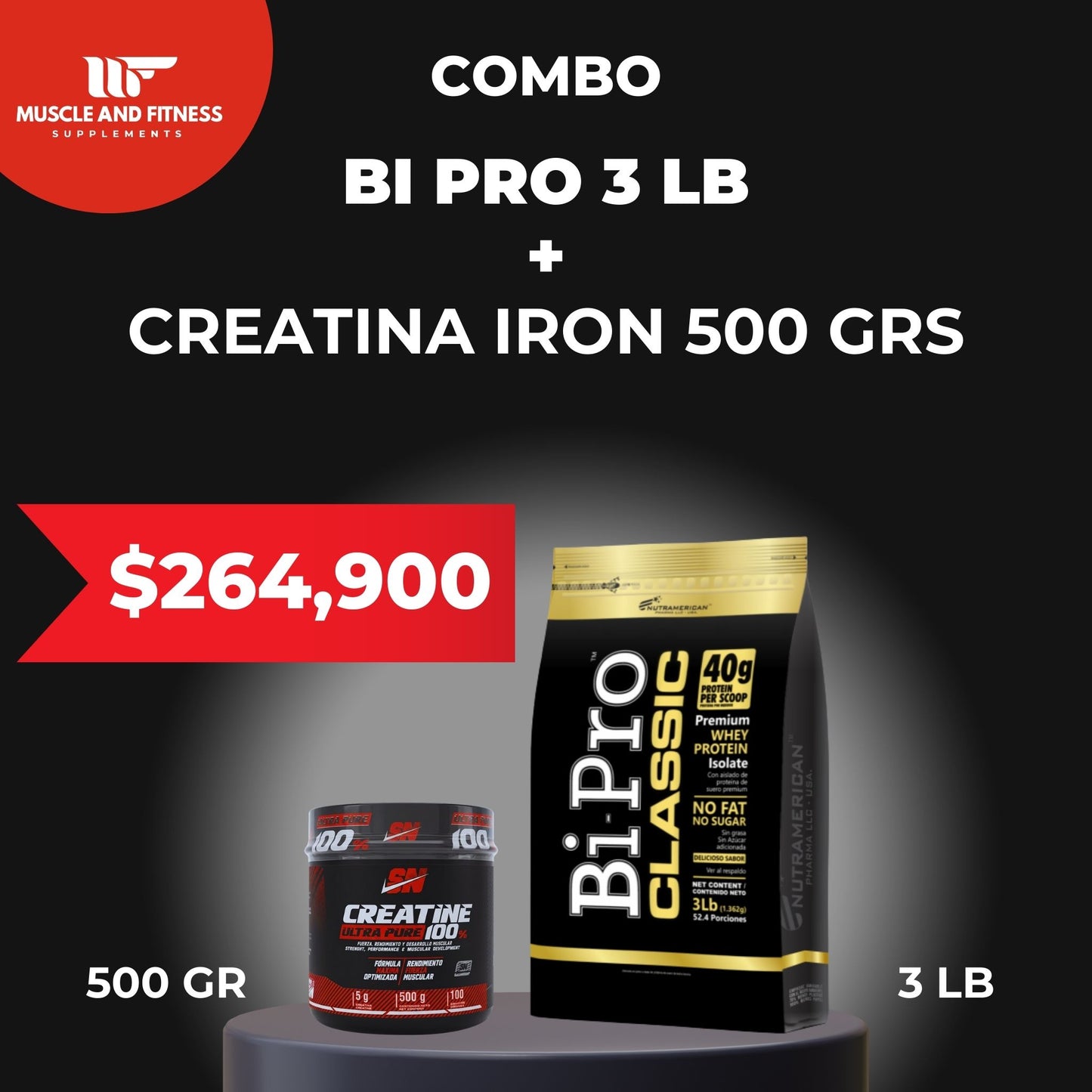Combo BiPro 3 lb + Creatina Iron 500 g – Aumenta masa, fuerza y recuperación muscular