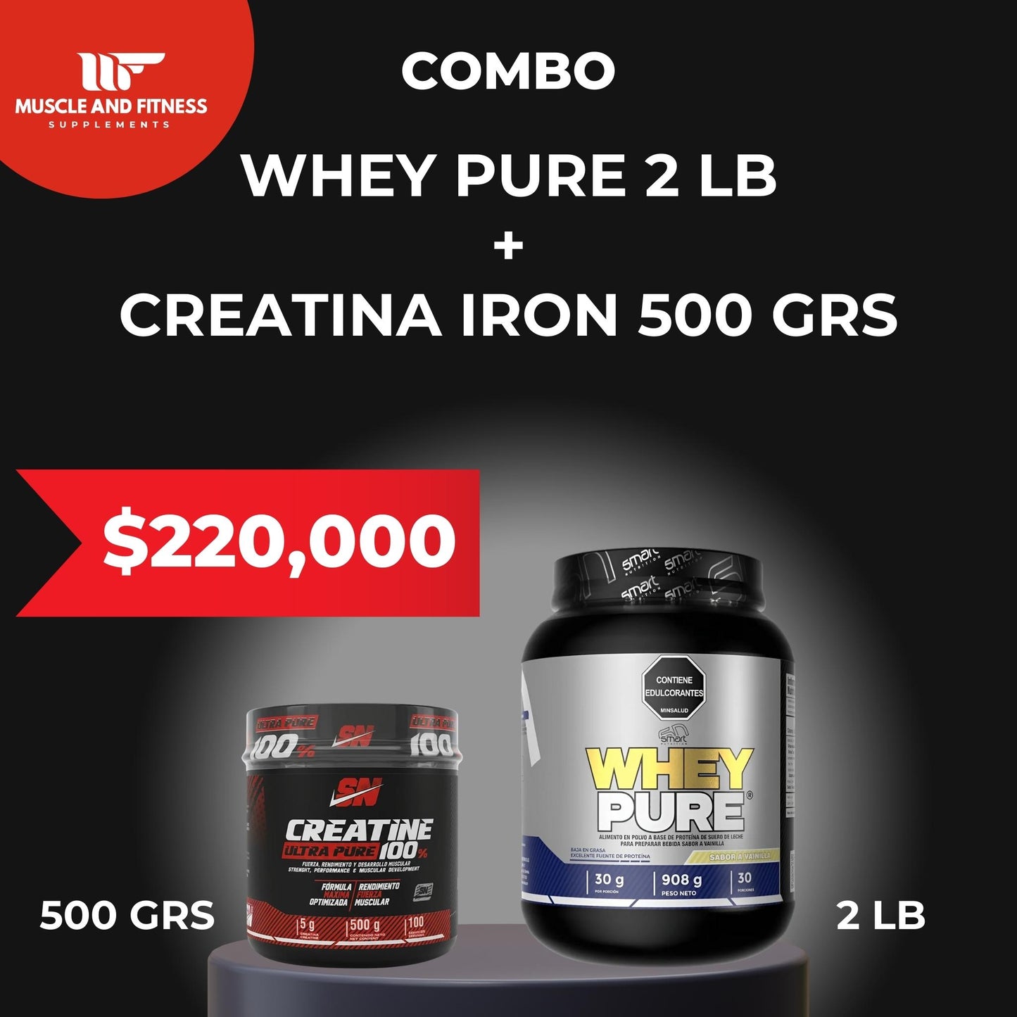 Combo Whey Pure 2 lb + Creatina Iron 500 g – Proteína y Creatina para Masa Muscular