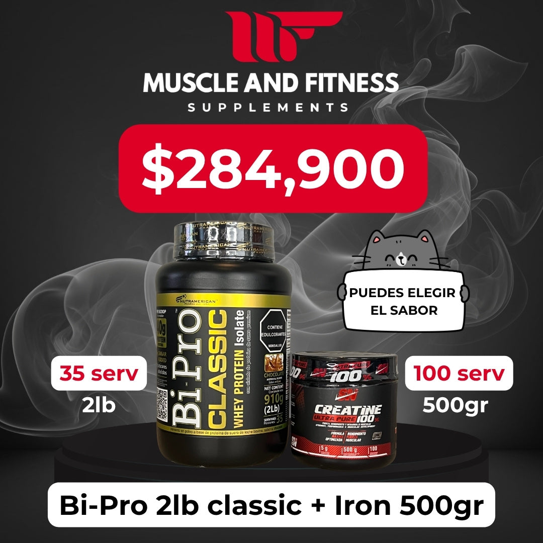 Combo BiPro 2LB + Creatina Iron 500 GRS | Más fuerza, recuperación y rendimiento