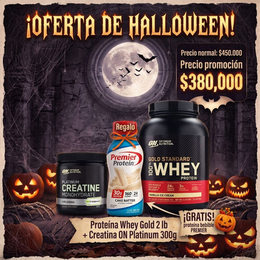 Combo Halloween: Whey Gold Standard 2 lb + Creatina ON PLATINUM 300g + Premier Protein GRATIS