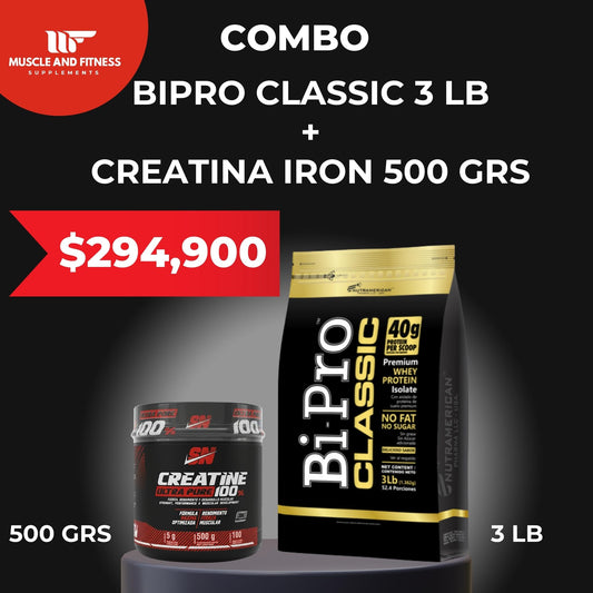Combo BiPro 3 lb + Creatina Iron 500 g – Aumenta masa, fuerza y recuperación muscular