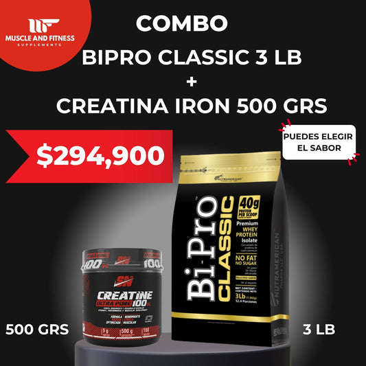 Combo BiPro 3 lb + Creatina Iron 500 g – Aumenta masa, fuerza y recuperación muscular