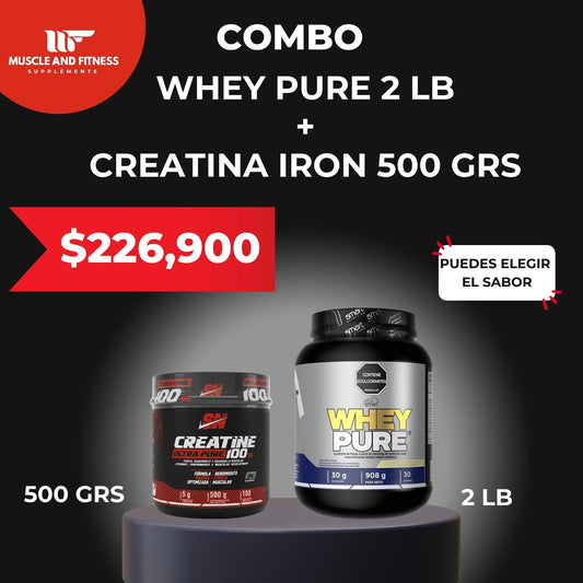 Combo Whey Pure 2 lb + Creatina Iron 500 g – Proteína y Creatina para Masa Muscular