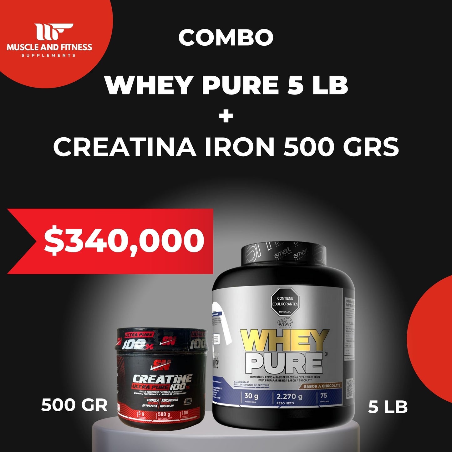 Combo Whey Pure 5 lb + Creatina Iron 500 g | Proteína + Creatina