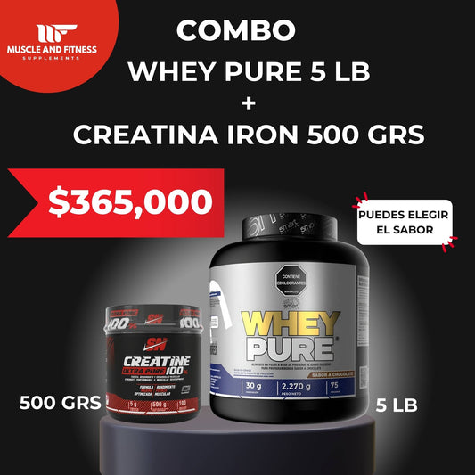 Combo Whey Pure 5 lb + Creatina Iron 500 g | Proteína + Creatina