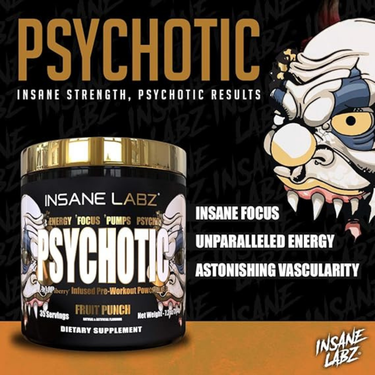 Psychotic Gold Pre Entreno – 325 mg Cafeína | Alta Energía y Bombeo