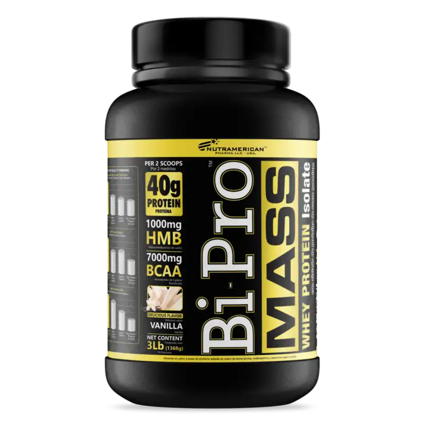 BiPro Mass 3 LB | Suero de leche 100% Puro + HMB y BCAA Añadidos
