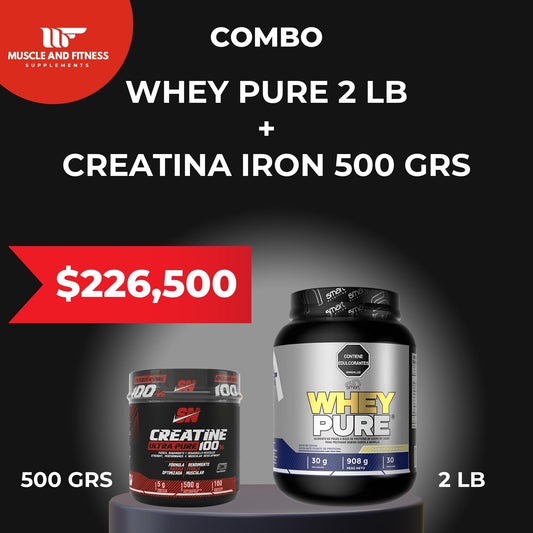 Combo Whey Pure 2 lb + Creatina Iron 500 g – Proteína y Creatina para Masa Muscular