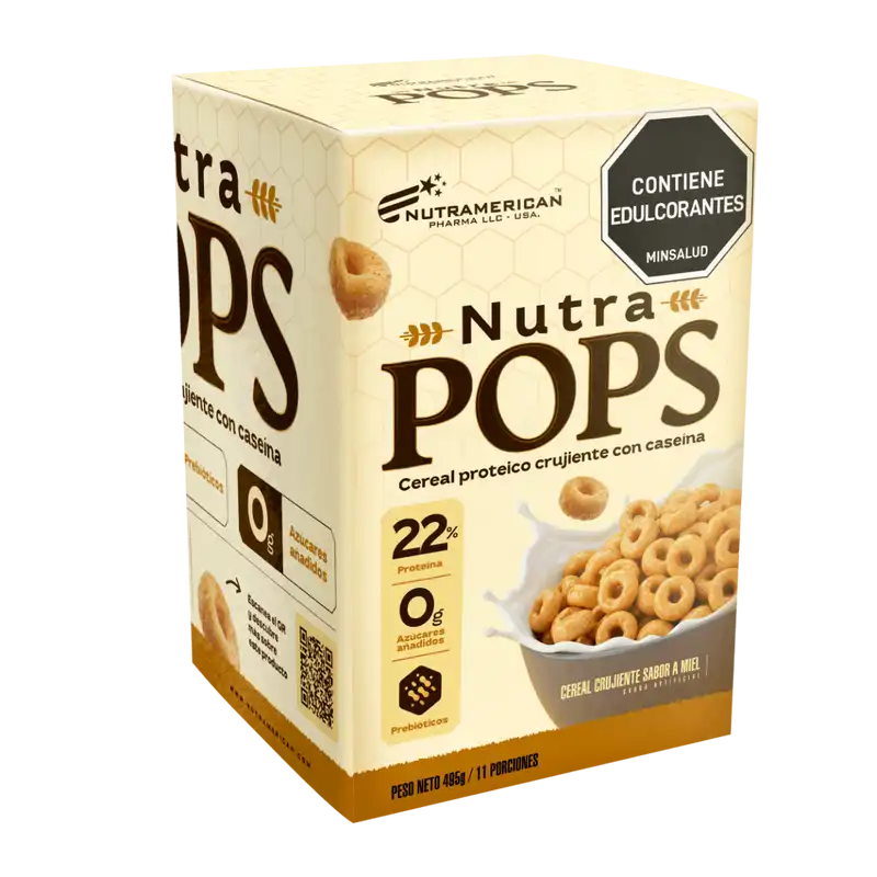 Nutra Pops Cereal Proteico Miel Caja Familiar | 22% Proteína, Saciedad y Sin Azúcar