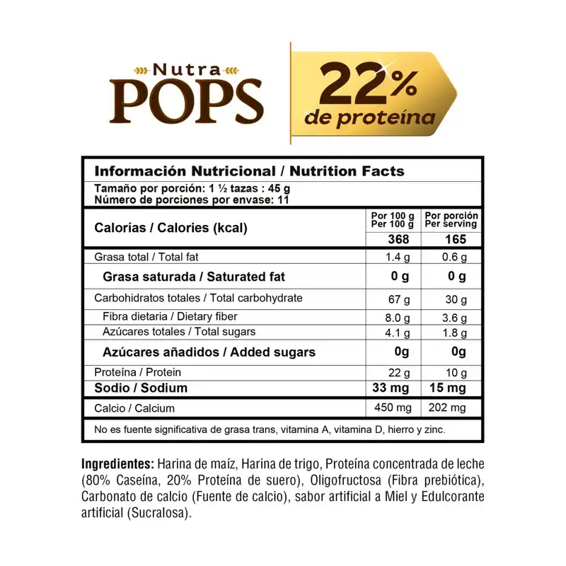 Nutra Pops Cereal Proteico Miel Caja Familiar | 22% Proteína, Saciedad y Sin Azúcar